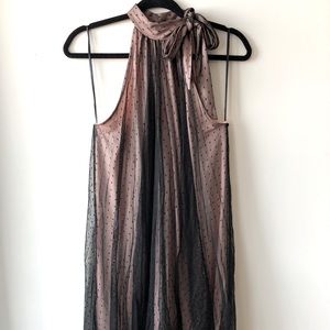 High tie-neck mini-dress